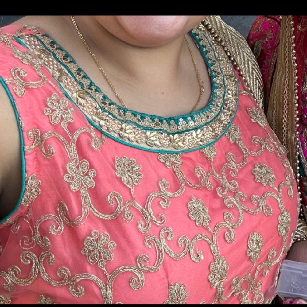 EUC Elegant Peach and gold Embroidered Desi gown - Picture 5 of 5